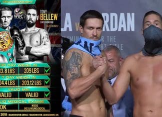Tony Bellew vs Oleksandr Usyk: Weigh-in, Undercard… Oleksandr Usyk and Tony Bellew at weigh-in.